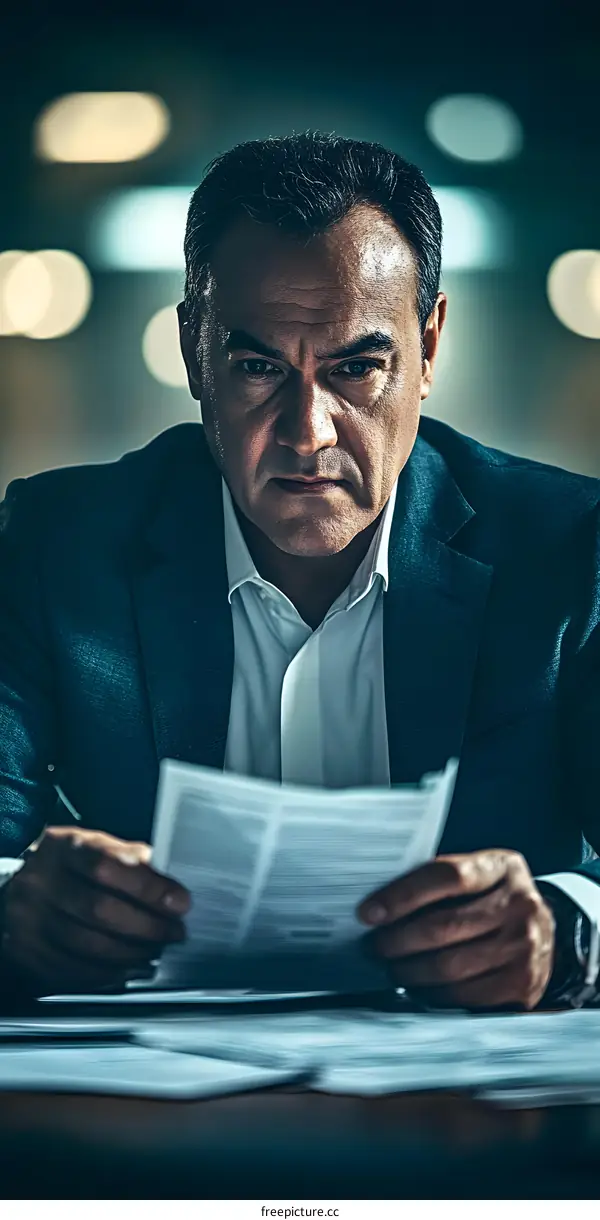 Serious Businessman Reading Documents