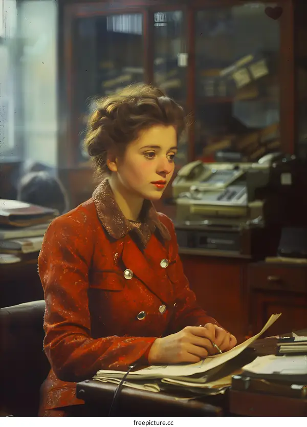 portrait of a young woman in a red suit