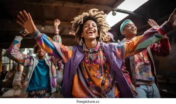 A group of young people are dancing in a room.