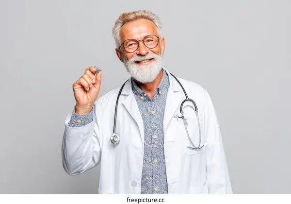Senior Caucasian Doctor Holding Medical Device