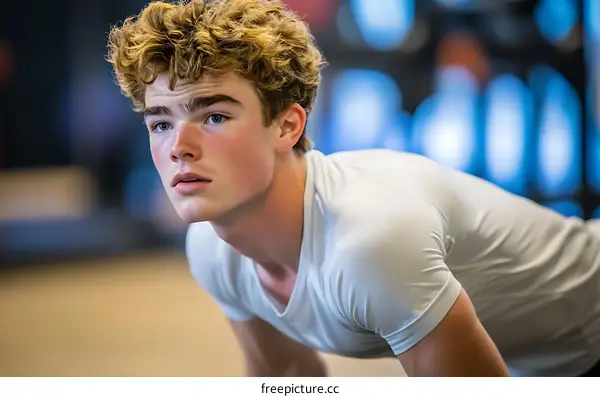 Young Man with Red Hair Doing a Workout