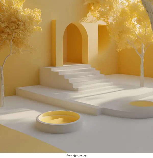 Minimalist 3D Render of Yellow and White Minimalist Architecture