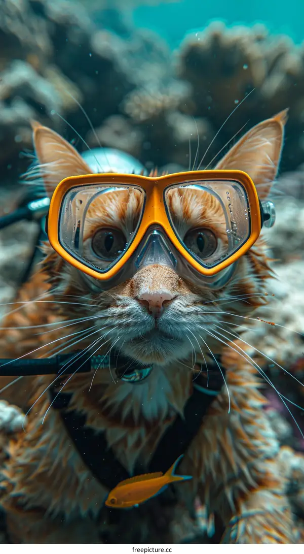 Cat wearing diving goggles