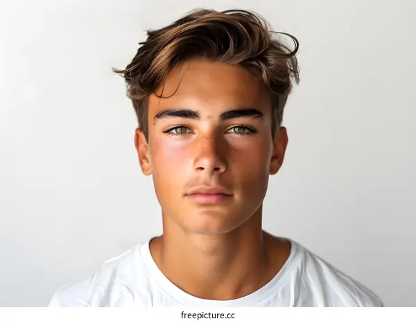 Portrait of Young Man with Brown Hair and Green Eyes