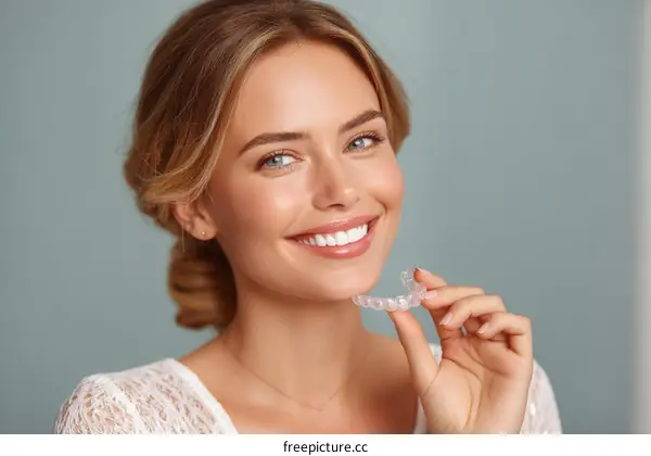 Smiling Woman with Teeth Whitening Appliance