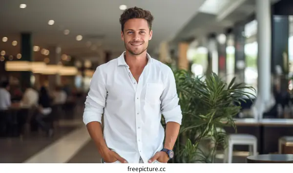 Handsome young man standing in a shopping mall