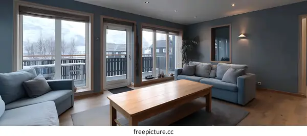 Modern Scandinavian Living Room with Large Windows