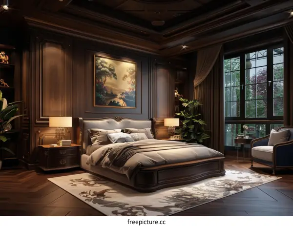 Dark Luxurious Bedroom Interior Design Illustration