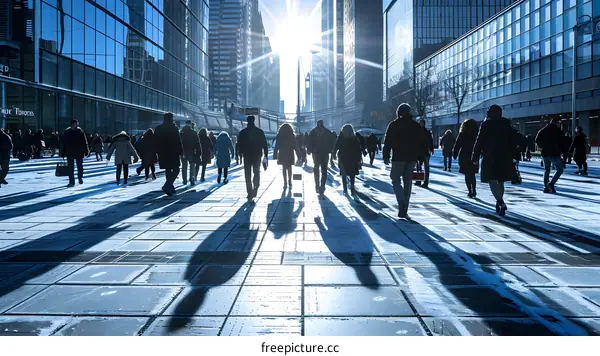 Silhouettes of People Walking on a Snowy City Street