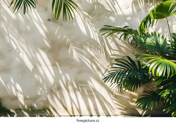 Palm Leaves Shadow on Beige Wall