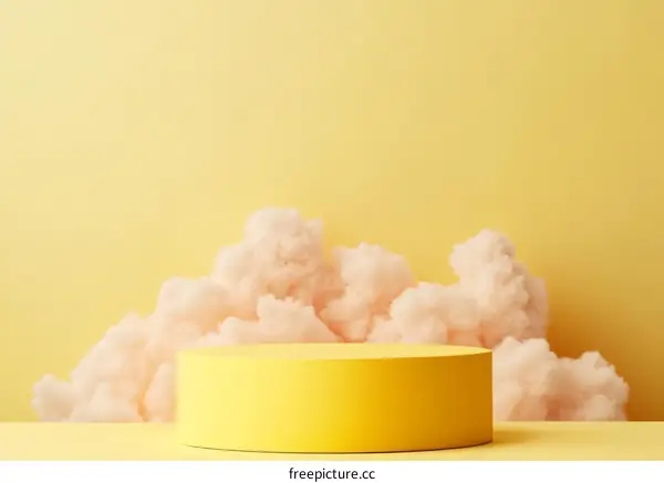 Pastel Yellow and Pink Display Podium with Fluffy Clouds