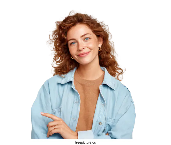 [Transparent Background PNG]Friendly Woman Pointing, Positive Expression