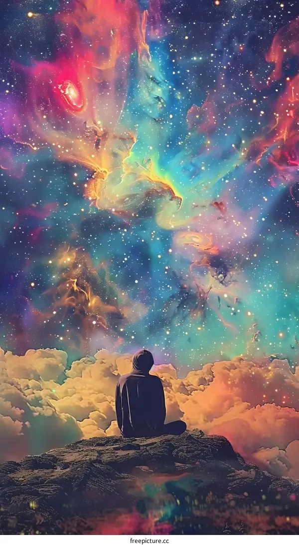 Man looking at the beautiful colorful starry sky