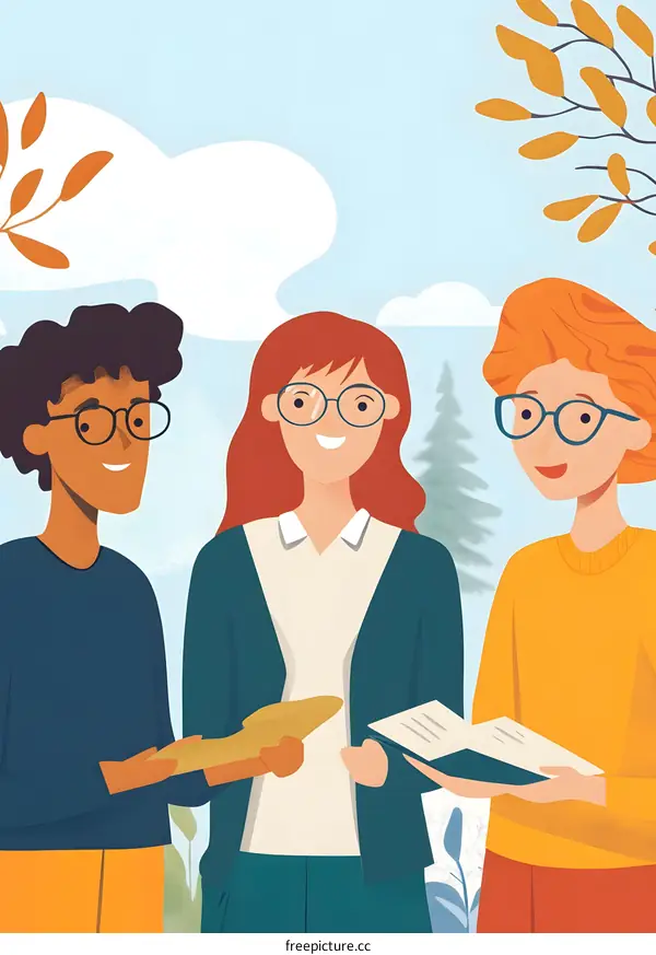 Three Friends Sharing Knowledge And Ideas Together