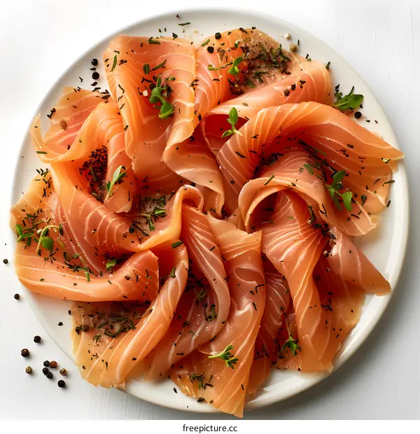 Smoked Salmon with Herbs on a Plate