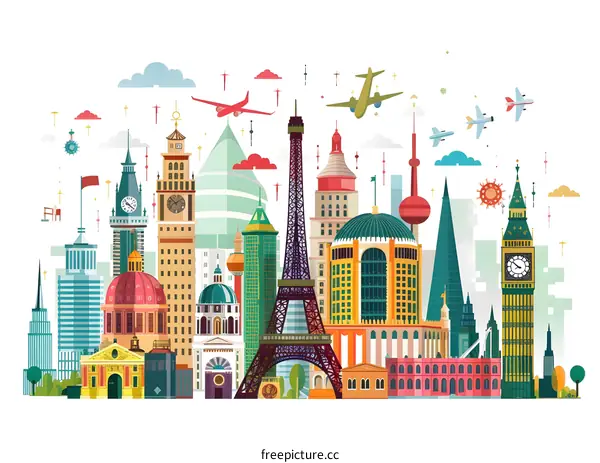 Famous Landmarks Skyline Illustration