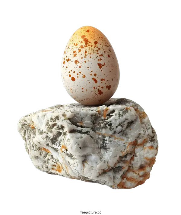 [Transparent Background PNG]A speckled egg balancing on a rock
