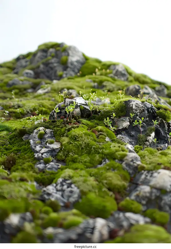 Green Moss Covering Rocks In The Mountains