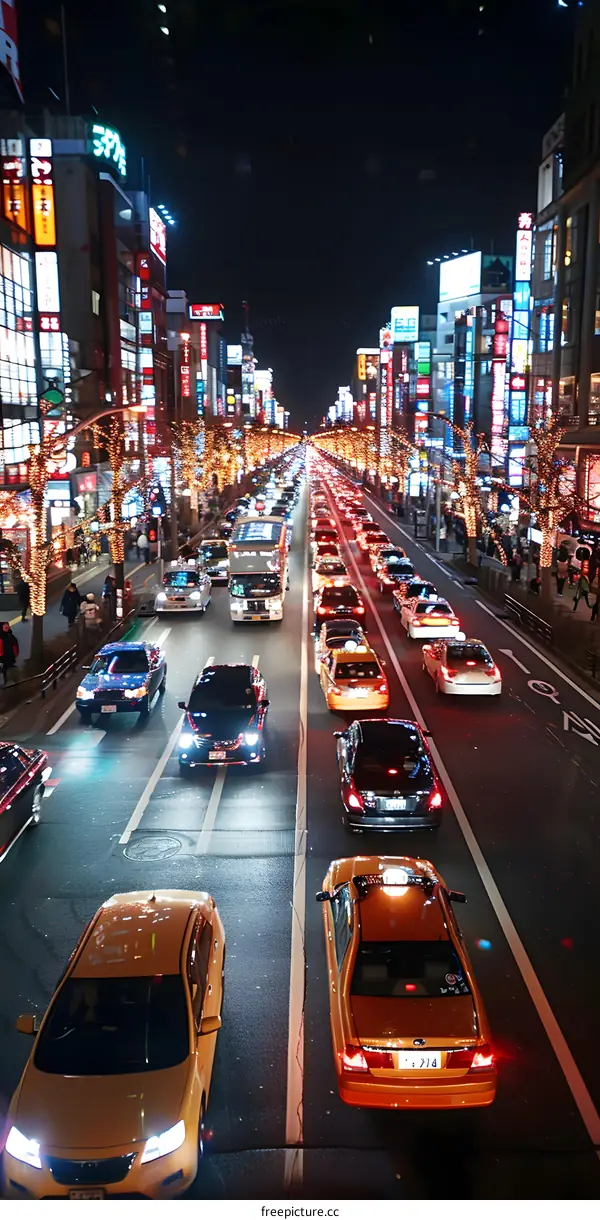 A photo of a busy street in Shinjuku, Tokyo, Japan at night