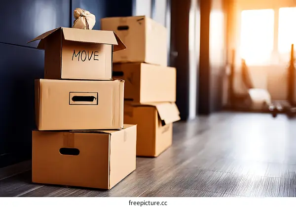 Moving Boxes Stacked in a Room