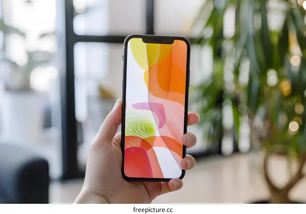 Person Holding Smartphone with Abstract Background