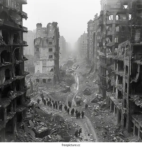 Black and white photo of the destruction in London after the German bombing in 1940