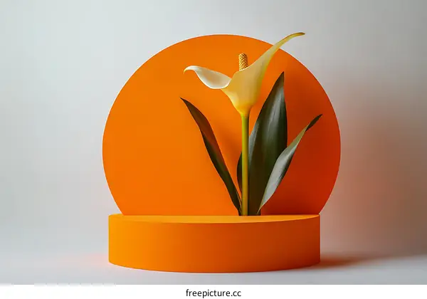 Modern Floral Display on Orange Background