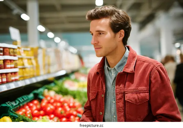 A Caucasian Man Shopping in a Grocery Store
