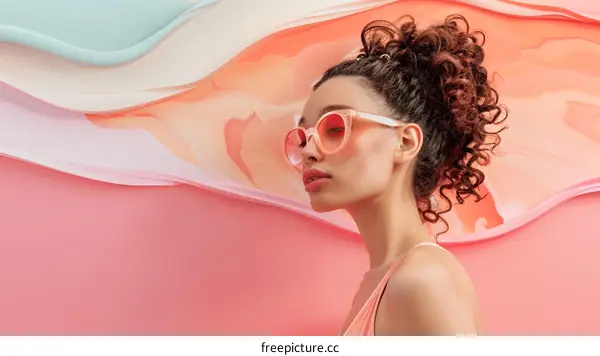 Woman Wearing Pink Sunglasses and a Pink Bikini on a Pink Background