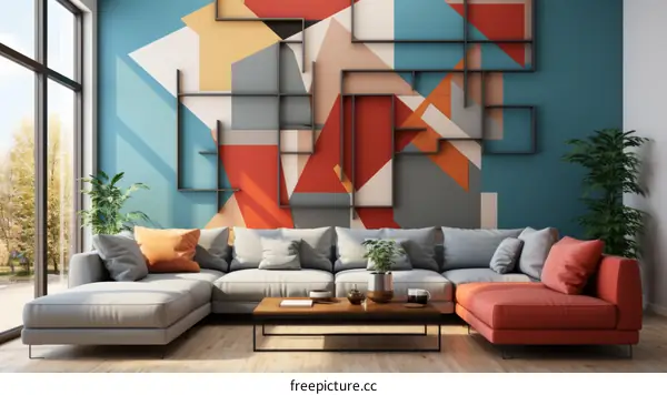 Modern Geometric Wall Mural for Living Room