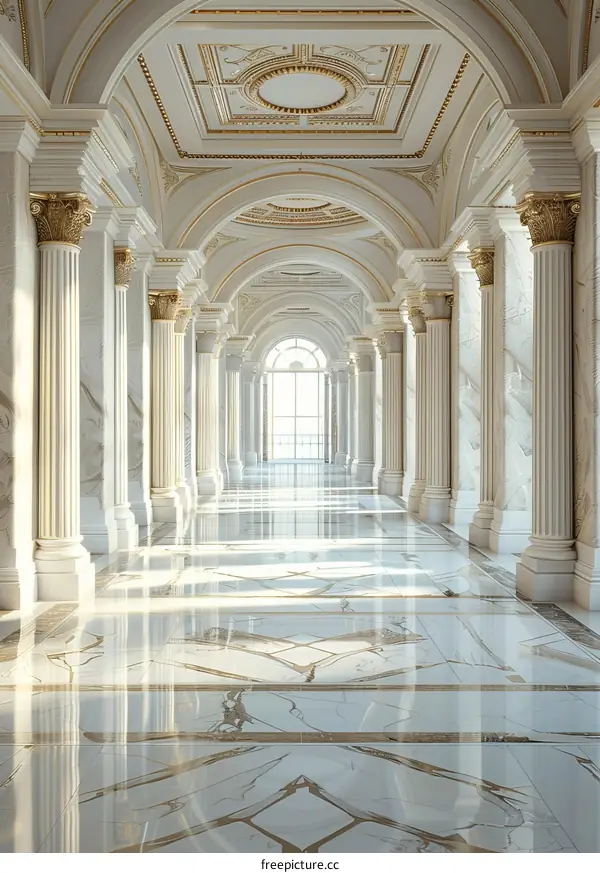Grand Marble Hallway with Polished Floors