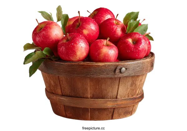[Transparent Background PNG]Fresh Red Apples in Wooden Basket