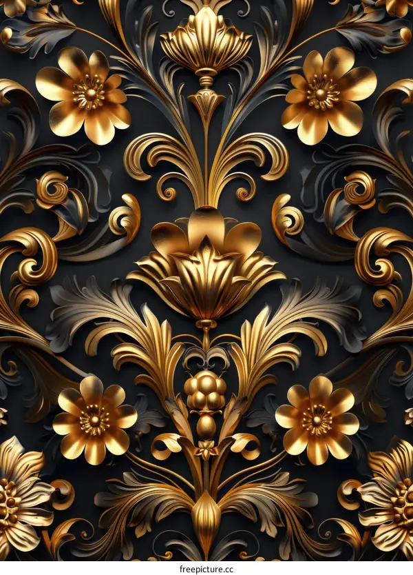 Elegant Golden Floral Relief Pattern Background