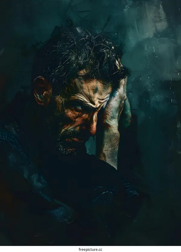 Portrait of a man with hand on head