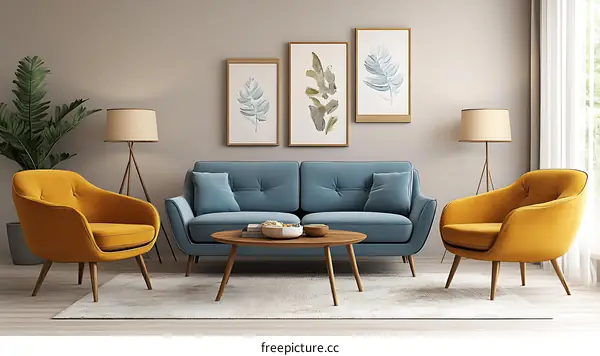 Modern Living Room Interior Design with Two Armchairs and a Sofa