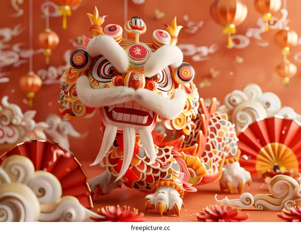 Lion dance to celebrate the Spring Festival