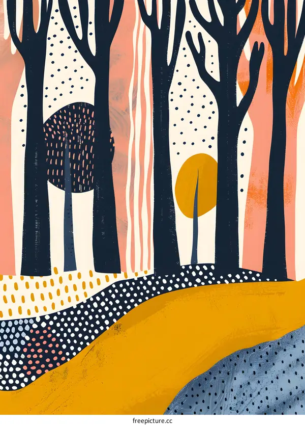 Abstract Forest Illustration With Colorful Shapes And Patterns