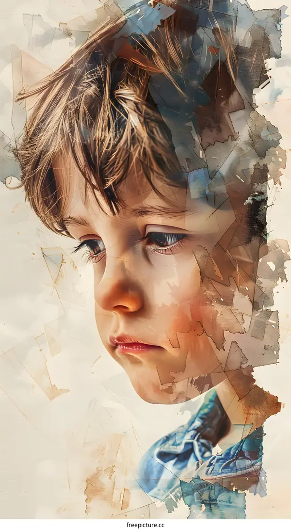 Portrait of a young boy with brown hair and blue eyes