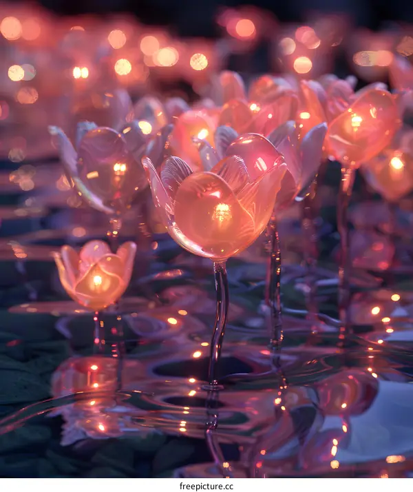 Floating lotus lanterns on the water surface