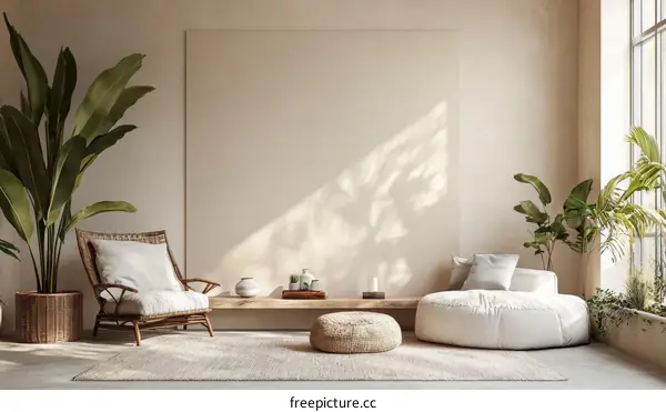 Modern Minimalist Beige Living Room Interior Design