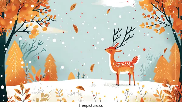 Deer in Winter Wonderland Illustration