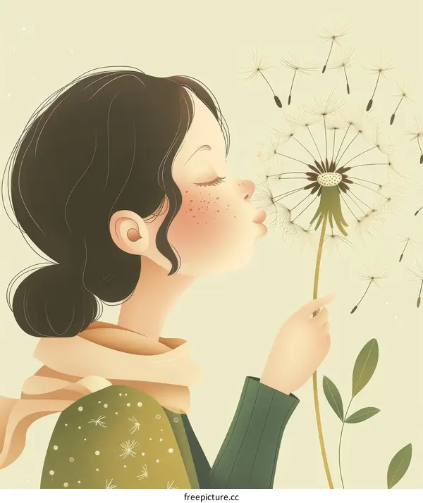 A girl blowing dandelion seeds