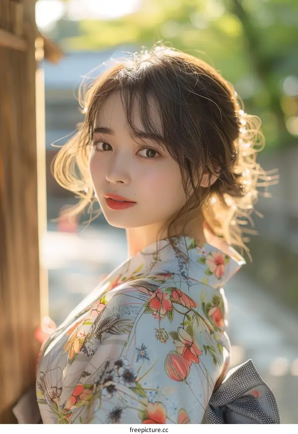 Beautiful Asian Woman in Traditional Japanese Kimono