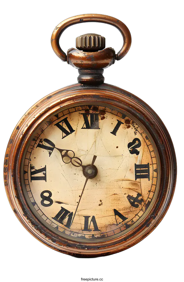 [Transparent Background PNG]Vintage Pocket Watch with Roman Numerals
