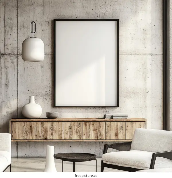 Empty Frame Interior Mockup with Concrete Wall