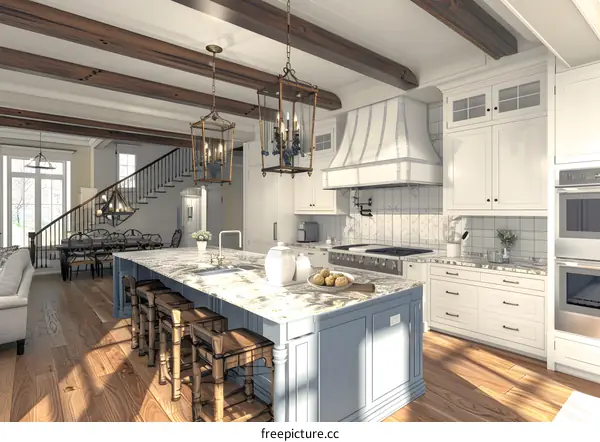 Modern Kitchen Design With White Cabinets and Island