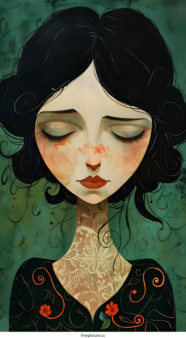 portrait of a sad tattooed woman with her eyes closed