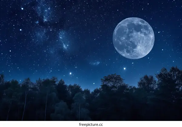 Full moon rising over a forest