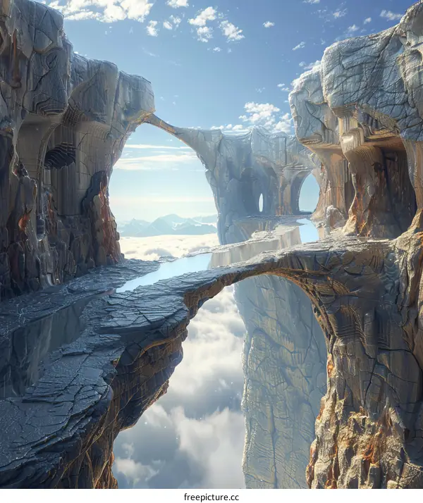 Floating Islands and a Bridge in a Fantasy Landscape