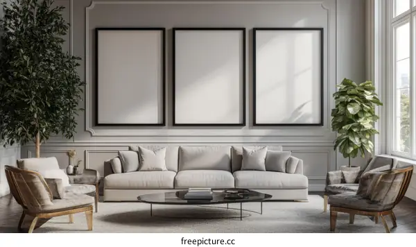 Elegant Living Room Mockup with Blank Frames